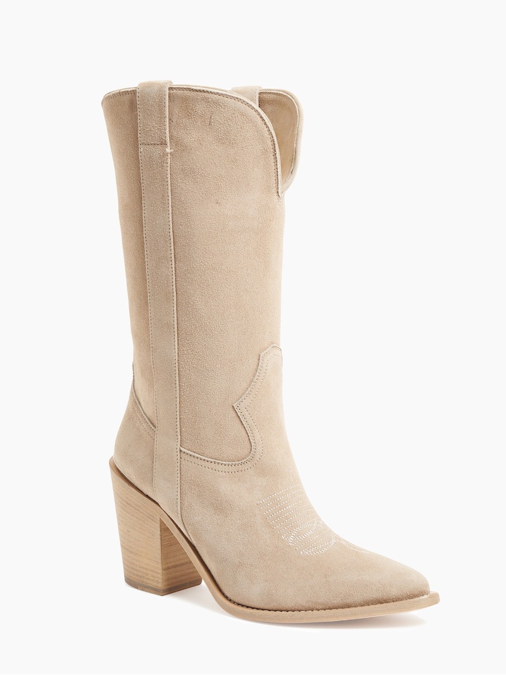 Partlow Leigh Anne Suede Cowboy Boots in Beige